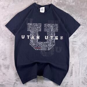 VTG Y2K Utah Utes Graphic Fahrenheit T-Shirt Navy Made in Haiti Size Small